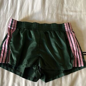Edikted Dark Green and Pink Athletic Shorts